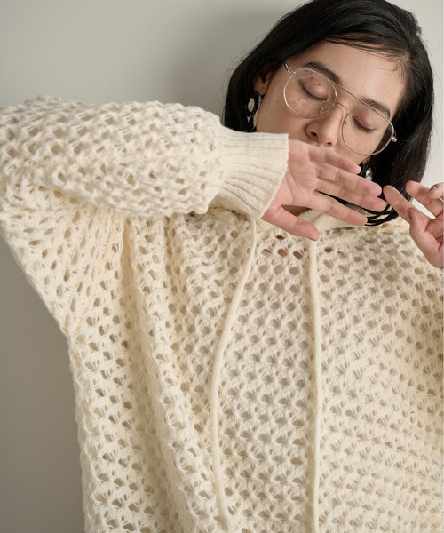 THE Yon ニット セーター 透かし編みニットフーディー レディース