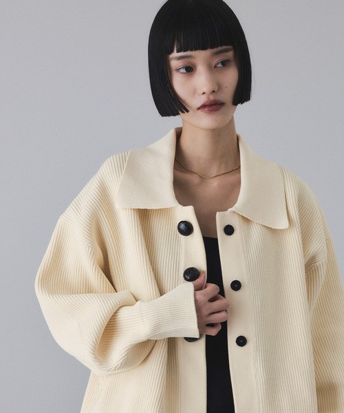 ADAM ET ROPÉ FEMME ポロニットリラックスカーディガン ADAM ET ROPE'（アダムエロペ） カーディガン 「サステナブル」ポロ