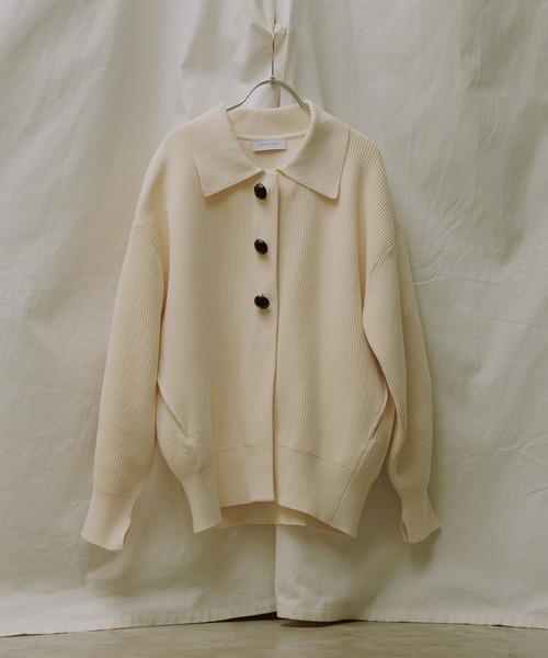 ADAM ET ROPÉ FEMME ポロニットリラックスカーディガン ADAM ET ROPE'（アダムエロペ） カーディガン 「サステナブル」ポロ