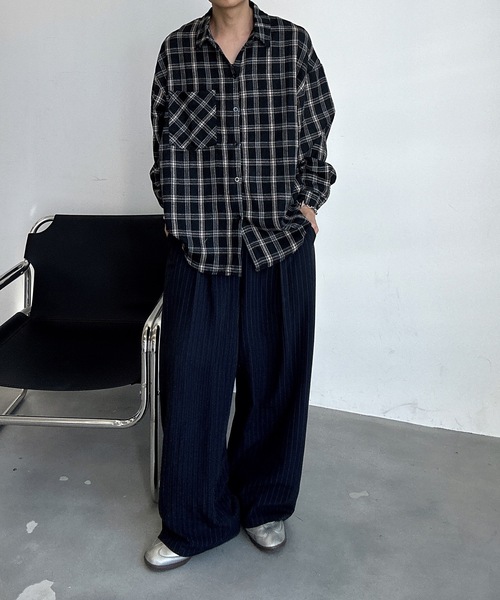 はると様 JACQUARD FRINGE STRIPE WIDE PANTS(M Black): S'YTE｜THE SHOP