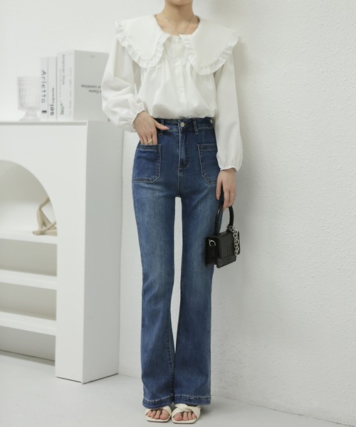 「MAISON DE THERESE」 ブーツカットデニムパンツ L ブラック レディース