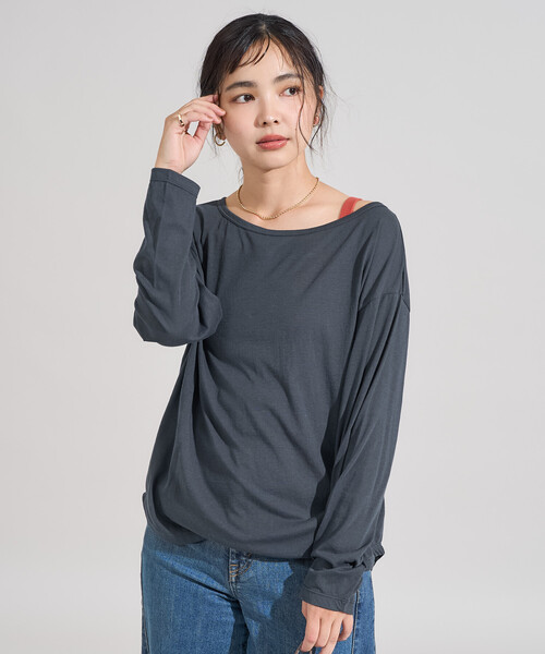 【新品未使用】ロゴ シアー　グレー　トップス ロンT FREAK'S STORE（フリークスストア） tシャツ ルーズ シアー ドライ