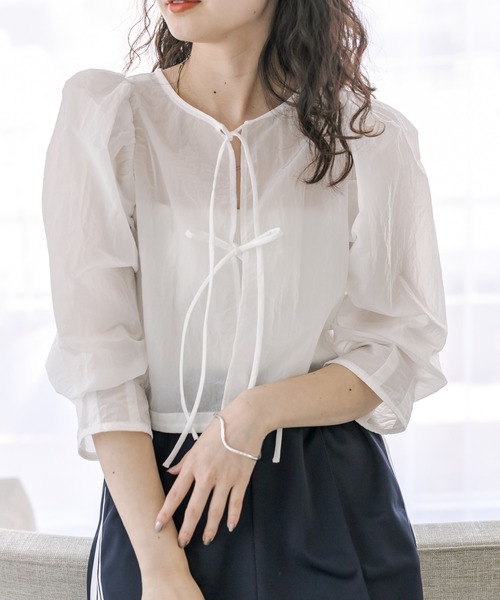 「mystic」 7分袖ブラウス FREE ネイビー レディース_画像5