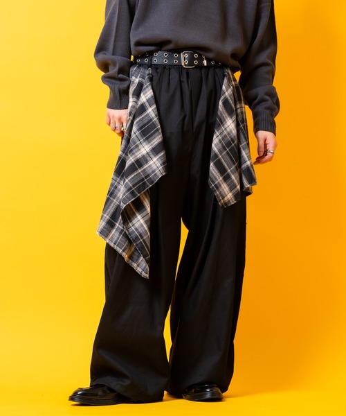 パンツ a.p.o.v. 変形チェック柄シャツスカートレイヤー2タック
