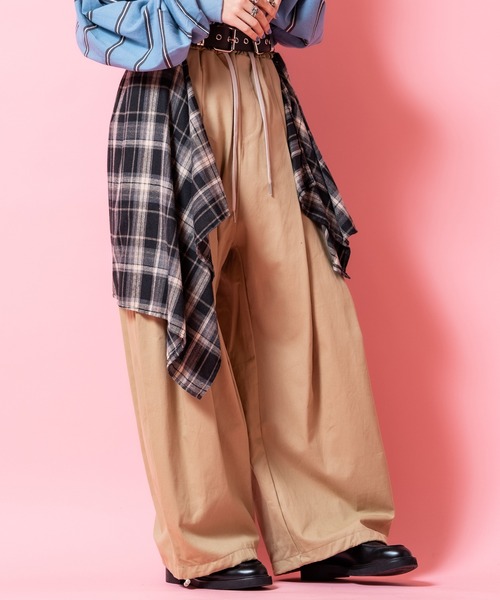 パンツ a.p.o.v. 変形チェック柄シャツスカートレイヤー2タック