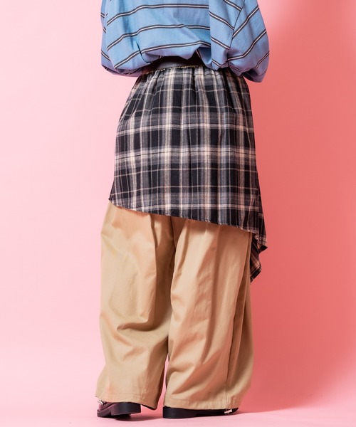 パンツ a.p.o.v. 変形チェック柄シャツスカートレイヤー2タック