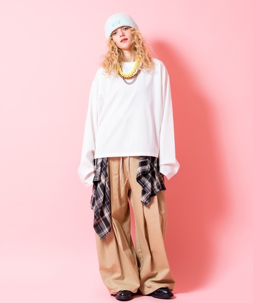 パンツ a.p.o.v. 変形チェック柄シャツスカートレイヤー2タック