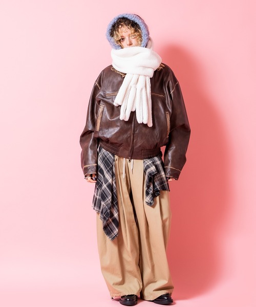 パンツ a.p.o.v. 変形チェック柄シャツスカートレイヤー2タック