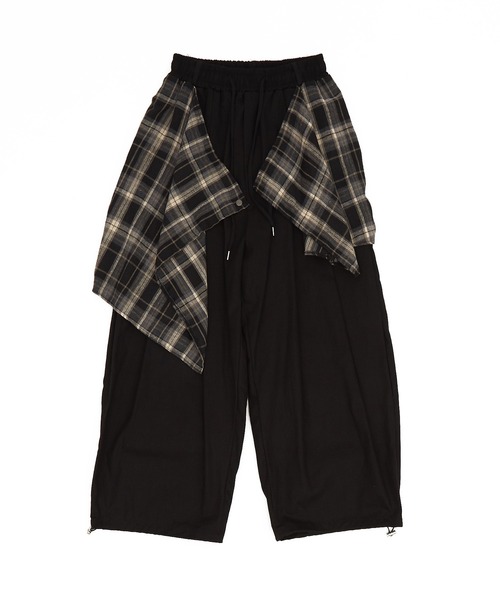 ワイドパンツ パンツ a.p.o.v. 変形チェック柄シャツスカートレイヤー