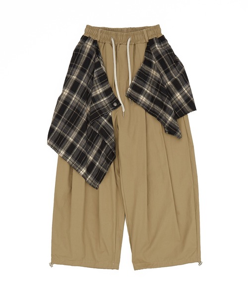 パンツ a.p.o.v. 変形チェック柄シャツスカートレイヤー2タック