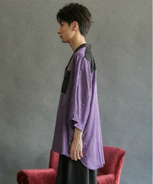 「AXES-X」 7分袖シャツ LARGE パープル メンズ_画像2