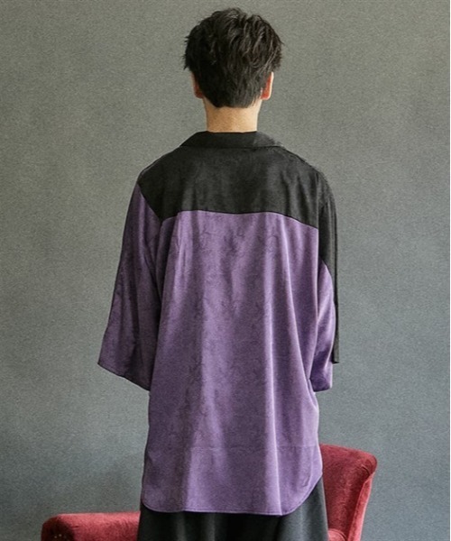 「AXES-X」 7分袖シャツ LARGE パープル メンズ_画像3