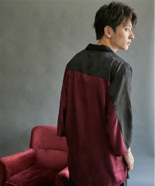 「AXES-X」 7分袖シャツ LARGE パープル メンズ_画像4