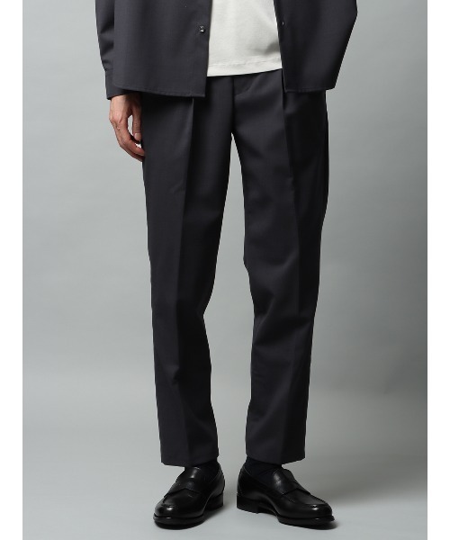 スラックス タックイージーパンツ ストレッチ ウールポリエステル