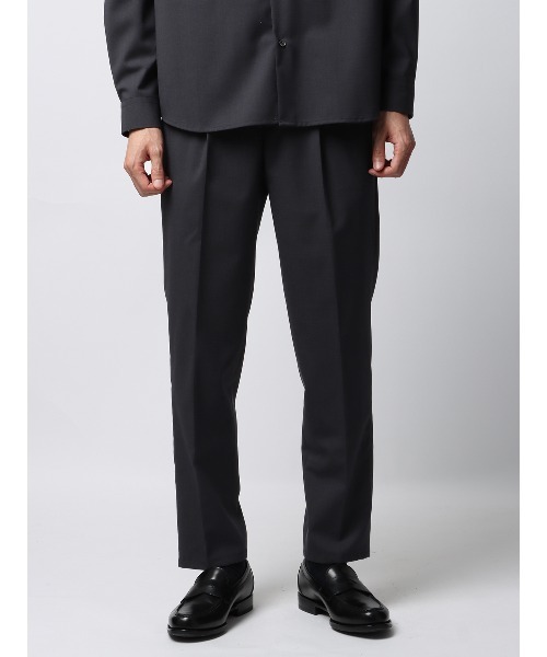 スラックス タックイージーパンツ ストレッチ ウールポリエステル