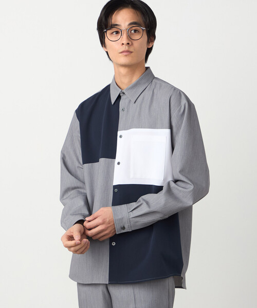 COMME CA ISM（コムサイズム） シャツ ウールライク ストレッチツイル 