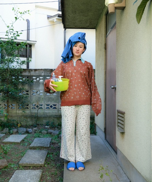 Pamm スキッパーニット　パム　グリーンブルーグレー PAMM（パム） ニット セーター 花や実や葉のシアースキッパーニット
