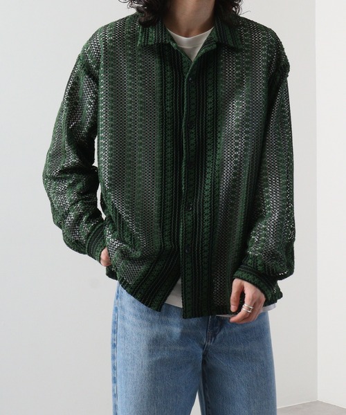 「SUGGESTION」 長袖シャツ L グリーン メンズ_画像4