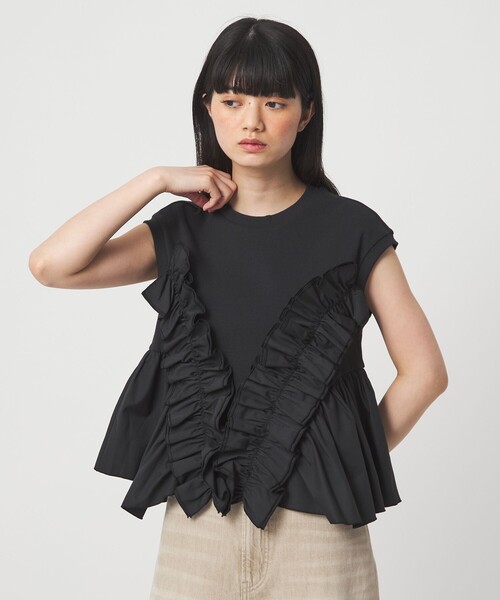 tシャツ 「EMMEL REFINES」EM テレコフリル ギャザー プルオーバー レディースの画像