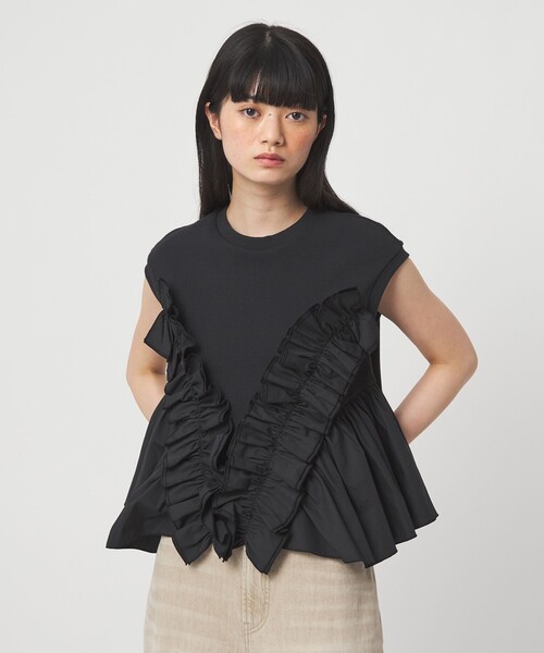 tシャツ 「EMMEL REFINES」EM テレコフリル ギャザー プルオーバー レディースの画像