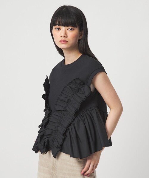 tシャツ 「EMMEL REFINES」EM テレコフリル ギャザー プルオーバー レディースの画像