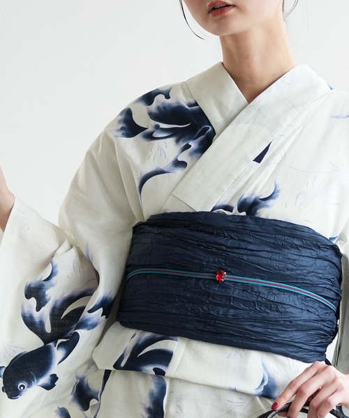 utatane 浴衣 浴衣3点セット 蒼泳（そうえい）の金魚 レディース
