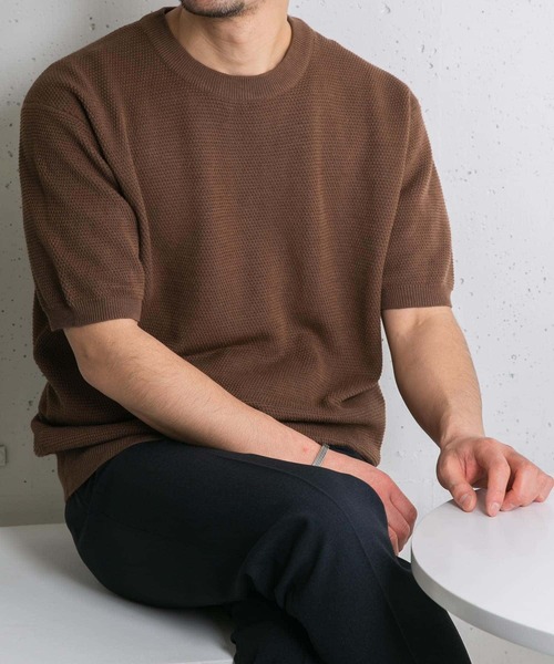 「URBAN RESEARCH ROSSO MEN」 半袖ニット MEDIUM モカ メンズ_画像2