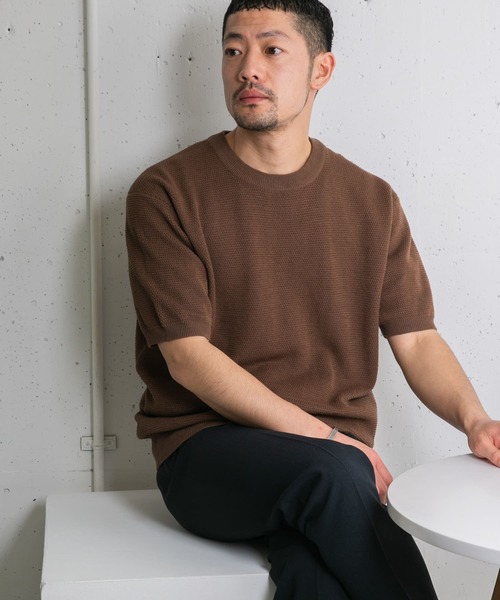 「URBAN RESEARCH ROSSO MEN」 半袖ニット MEDIUM モカ メンズ_画像3