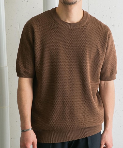 「URBAN RESEARCH ROSSO MEN」 半袖ニット MEDIUM モカ メンズ_画像4