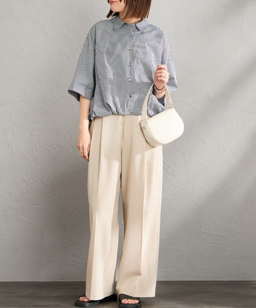 P440/美品 mizuiroind ブラウス バルーンスリーブ 濃紺 mizuiroind（ミズイロインド） ブラウス シャツ バルーンノーカラー