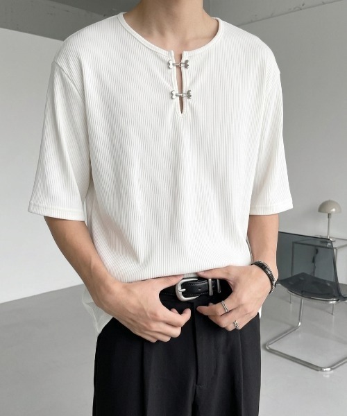 B.R.U ヘンリーネック tシャツ メタルホックヘンリーネックトップス