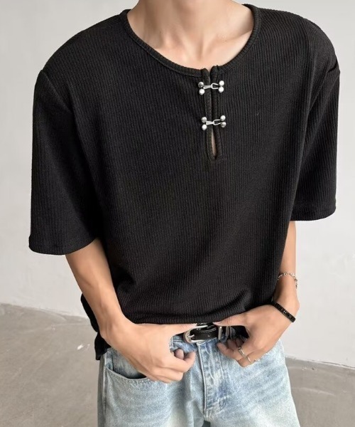 B.R.U ヘンリーネック tシャツ メタルホックヘンリーネックトップス