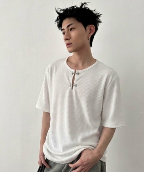 B.R.U ヘンリーネック tシャツ メタルホックヘンリーネックトップス