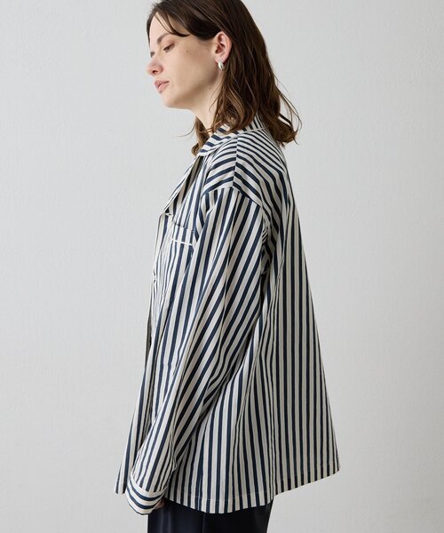 ブラウス シャツ 「Drawing Numbers」「セットアップ対応可」ドビーストライプパジャマシャツ レディース メンズの画像