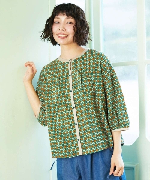 ブラウス シャツ Alcazar コットンシフォン幾何プリントブラウス レディースの画像