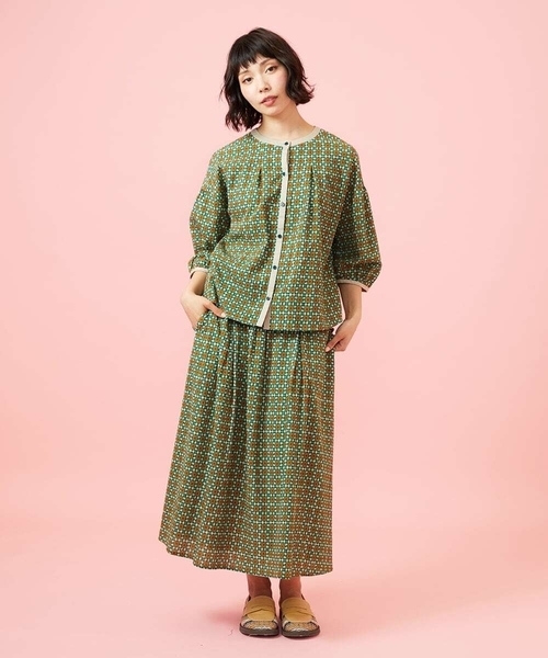 ブラウス シャツ Alcazar コットンシフォン幾何プリントブラウス レディースの画像