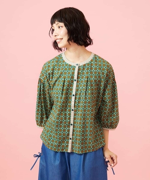 ブラウス シャツ Alcazar コットンシフォン幾何プリントブラウス レディースの画像