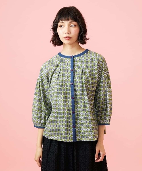 ブラウス シャツ Alcazar コットンシフォン幾何プリントブラウス レディースの画像
