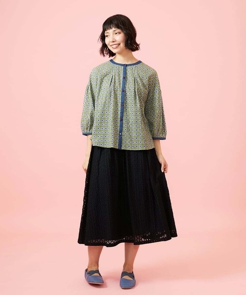 ブラウス シャツ Alcazar コットンシフォン幾何プリントブラウス レディースの画像