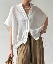 DouDou　リネンドロストフレンチシャツ　白　ドゥドゥ DouDou（ドゥドゥ） ブラウス シャツ リネンドロストフレンチシャツ