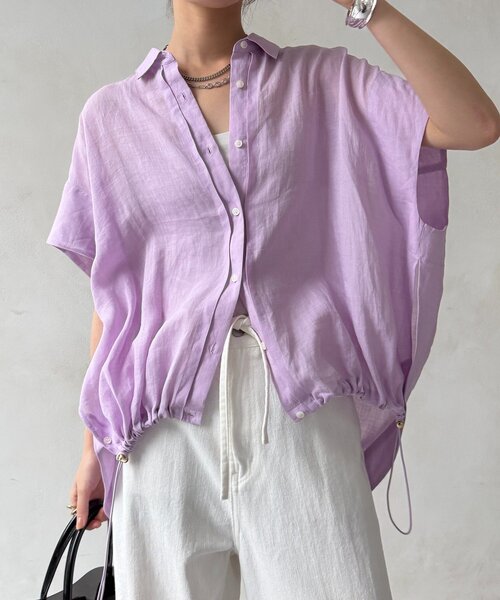 ブラウス シャツ リネンドロストフレンチシャツ レディースの画像