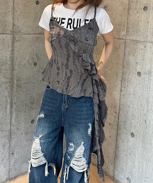 Roger&Raw（ロジャーアンドロウ） キャミソール ダメージフリルアシメ