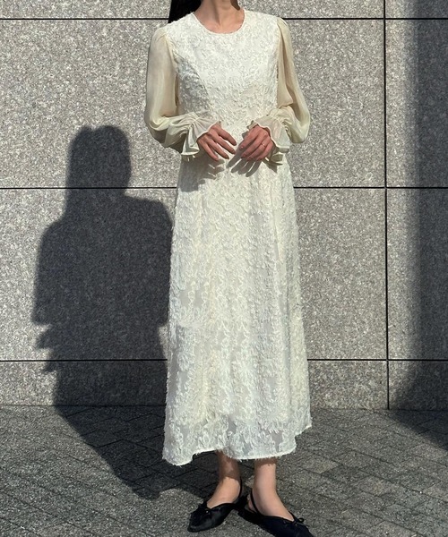 「junoah」 長袖ワンピース X-LARGE アイボリー レディース_画像4