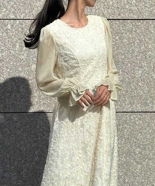 「junoah」 長袖ワンピース X-LARGE アイボリー レディース_画像7