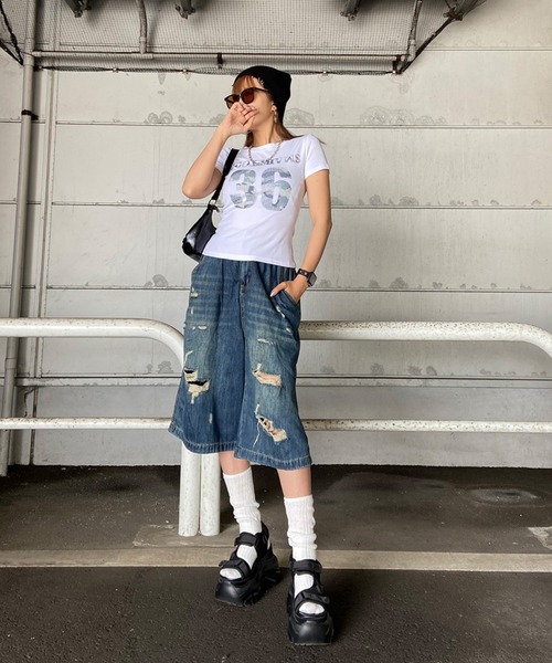 トップス Omochi non-hedge（ノンヘッジ） tシャツ 半袖 迷彩ロゴチビTシャツ