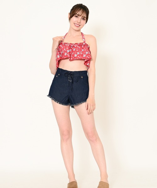 LEAD（リード） 水着 ギャザーフリル×水陸両用デニムパンツ水着3点