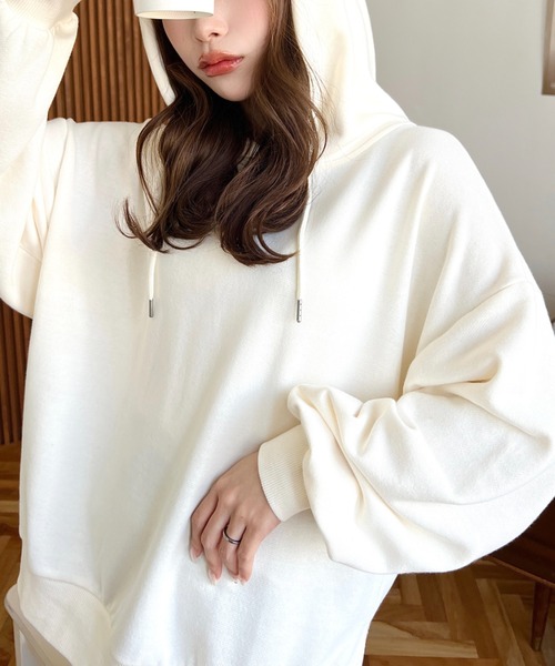 美品✨CRONOC フード付きパーカー ホワイト moment+ パーカー TC裏毛フーディパーカー レディース : ZOZOTOWN