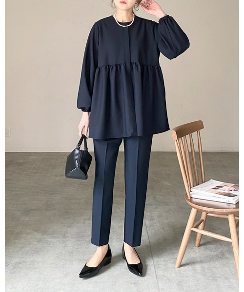 She's Closet パンツ センタープレスタック入りハイウエストテーパード