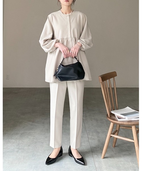 She's Closet パンツ センタープレスタック入りハイウエストテーパード