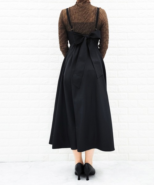 Lace Ladies ワンピース バックリボン パイピングキャミ